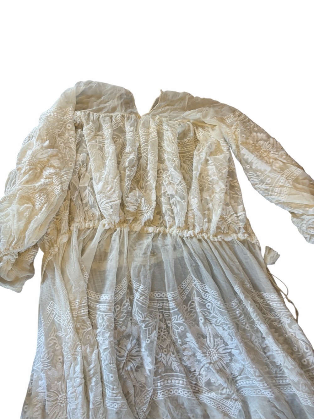 FREE PEOPLE RARE Bohemian Winds White Lace Embroidered Long Sleeve Maxi Dress - Picture 5 of 16